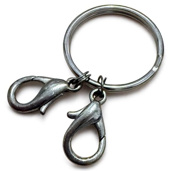 Double Lobster Clasp Key Ring Silver Tone Split Ring Industrial Style - Picture 1 of 13